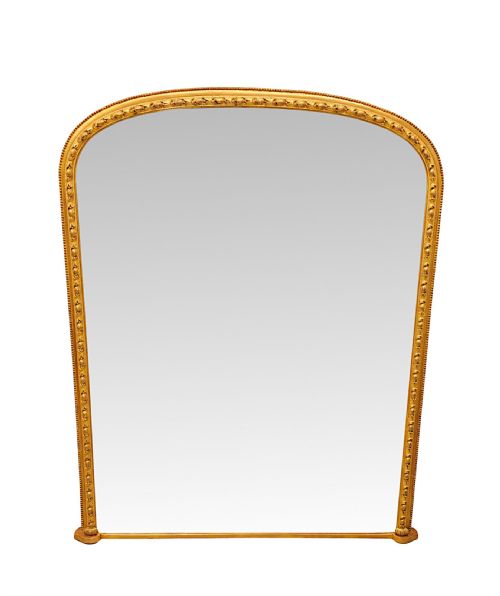 A LOVELY 19TH CENTURY SIMPLE ARCHTOP OVERMANTEL MIRROR WITH FOLIATE DETAILING