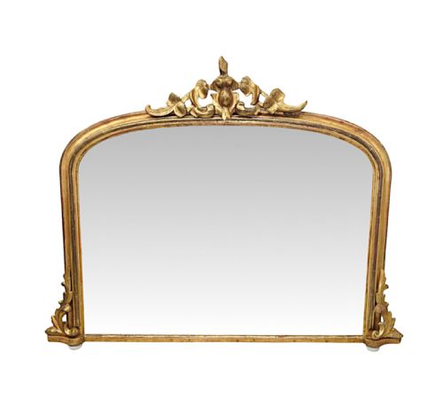 A STUNNING 19TH CENTURY NEAT SIZE GILTWOOD FRAMED ARCHTOP OVERMANTEL MIRROR