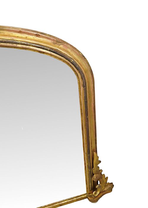 A STUNNING 19TH CENTURY NEAT SIZE GILTWOOD FRAMED ARCHTOP OVERMANTEL MIRROR - ADDITIONAL PHOTO 3