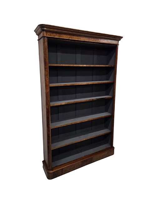 A GORGEOUS NEAT SIZE 19TH CENTURY VICTORIAN WALNUT OPEN BOOKCASE - ADDITIONAL PHOTO 3