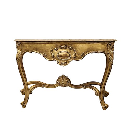 A VERY FINE EARLY 20TH CENTURY MARBLE TOP GILTWOOD CONSOLE TABLE - ADDITIONAL PHOTO 2