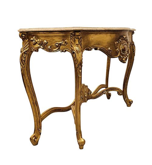 A VERY FINE EARLY 20TH CENTURY MARBLE TOP GILTWOOD CONSOLE TABLE - ADDITIONAL PHOTO 4