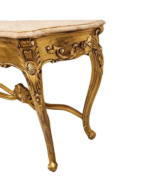 A VERY FINE EARLY 20TH CENTURY MARBLE TOP GILTWOOD CONSOLE TABLE - ADDITIONAL PHOTO 9