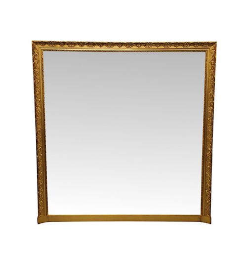 A VERY RARE PAIR OF EARLY 20TH CENTURY LARGE SIZE GILTWOOD OVERMANTEL MIRRORS OF SIMPLE DESIGN - ADDITIONAL PHOTO 1