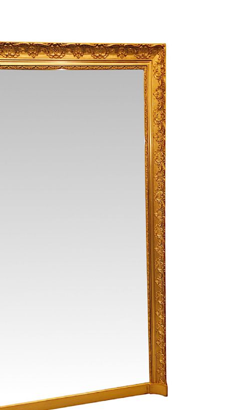 A VERY RARE PAIR OF EARLY 20TH CENTURY LARGE SIZE GILTWOOD OVERMANTEL MIRRORS OF SIMPLE DESIGN - ADDITIONAL PHOTO 4