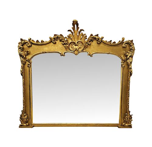 A VERY RARE EARLY 19TH CENTURY GILTWOOD OVERMANTEL MIRROR
