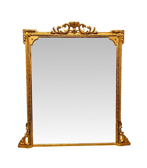 A STUNNING LARGE SIZE 19TH CENTURY GILTWOOD OVERMANTEL MIRROR