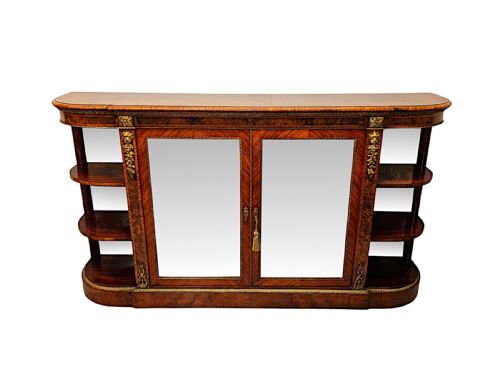 A VERY RARE 19TH CENTURY LARGE INLAID BURR WALNUT AND ORMOLU MOUNTED CREDENZA STAMPED 'GILLOWS'