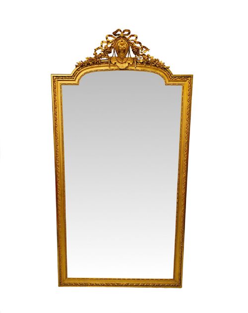 A Fabulous Tall 19th Century Giltwood Hall or Dressing Mirror with Original Bevelled Glass