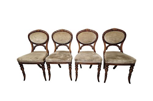 A Very Fine Set of Four 19th Century Irish Solid Oak Dining Chairs Stamped 'Strahan' of Dublin