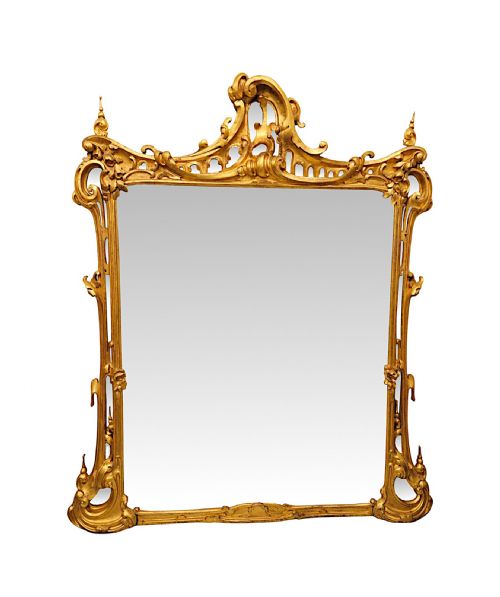 A Very Rare Large 19th Century Giltwood Chinese Chippendale Style Overmantel Mirror