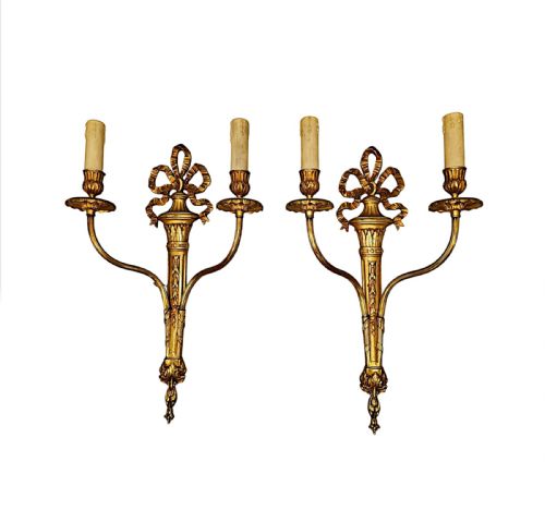 
A Stunning Pair of Early 20th Century Gilded Bronze Wall Lights