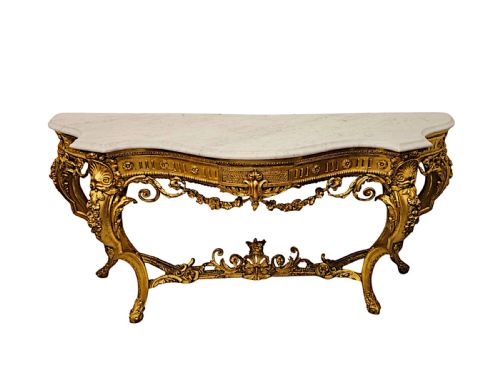 A Very Rare Late 18th Century Large Marble Top Giltwood Console Table