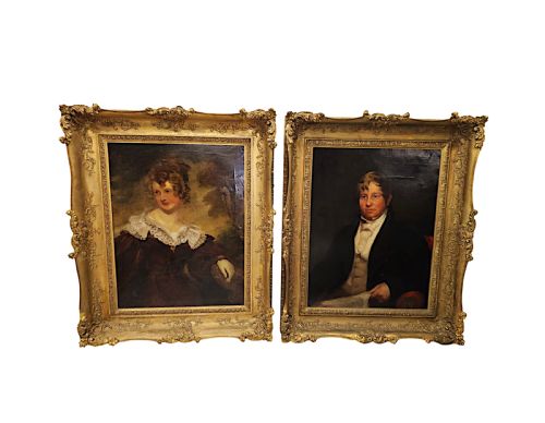 A Very Rare Pair of 19th Century Giltwood Framed Irish Country House Portraits