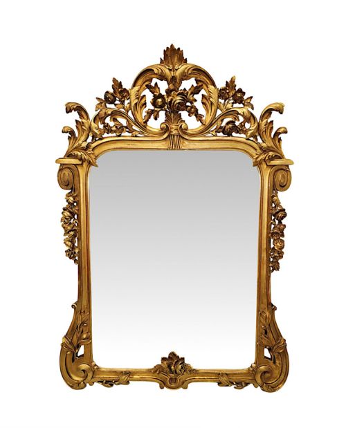 A Stunning 19th Century Giltwood Hall or Bathroom Mirror with Flower and Leaf Detail