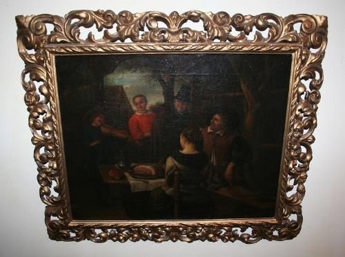 fig 1. Antique Dutch Tavern Scene Oil Painting (19th Century)