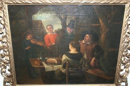 fig 2. Antique Dutch Tavern Scene Oil Painting (19th Century)