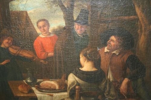 fig 3. Antique Dutch Tavern Scene Oil Painting (19th Century)