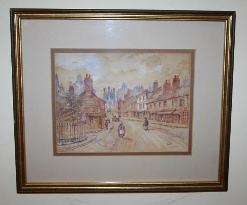 Antique Watercolour Chester City Scene Painting (C. 1886)