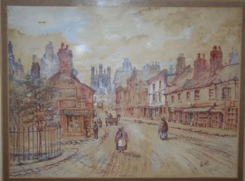 fig 1. Antique Watercolour Chester City Scene Painting (c. 1886)