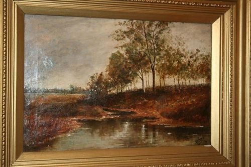 fig 1. Pair of Antique Oil Landscape Paintings by W.M. Speed (c.1896)