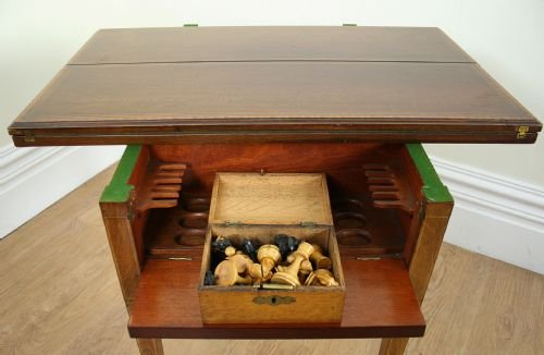 fig 3. Antique Edwardian Mahogany Fold-Over Card & Chess Games Table (Circa 1900)