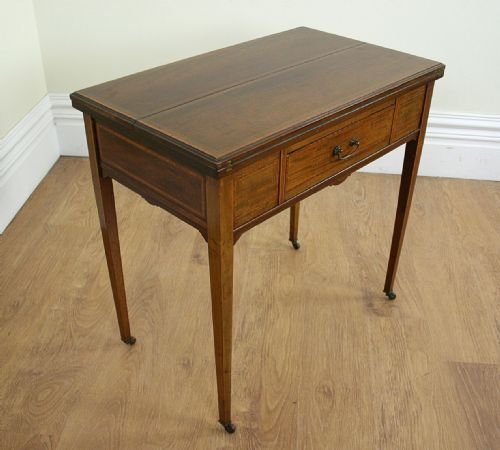 fig 1. Antique Edwardian Mahogany Fold-Over Card & Chess Games Table (Circa 1900)