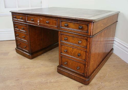 Large Antique Victorian Oak Partners Desk (5ft X 4ft)
