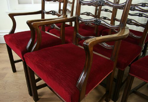fig 1. 8 Ribbon Back Chippendale Style Mahogany Dining Chairs (c. 1900)