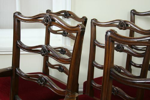 fig 4. 8 Ribbon Back Chippendale Style Mahogany Dining Chairs (c. 1900)