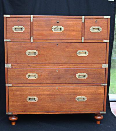 fig 1. Teak Military Campaign Secretaire Chest of Drawers (c.1840)