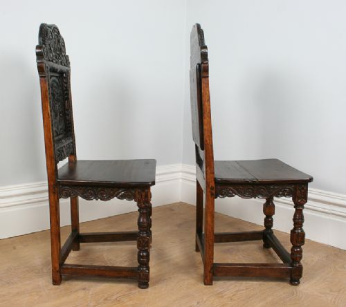 fig 6. Pair of Oak Charles II Style Carved Lancashire Hall Stand Chairs (Circa 1880)