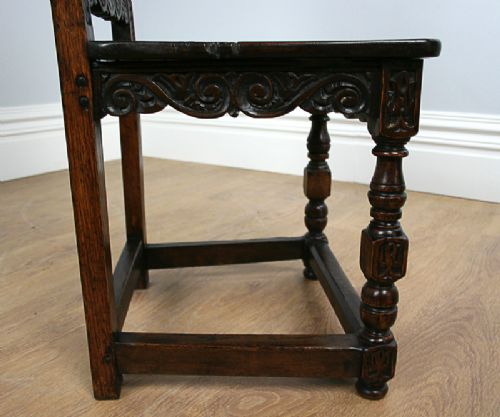 fig 7. Pair of Oak Charles II Style Carved Lancashire Hall Stand Chairs (Circa 1880)