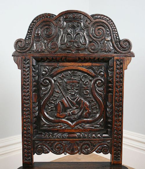 fig 8. Pair of Oak Charles II Style Carved Lancashire Hall Stand Chairs (Circa 1880)