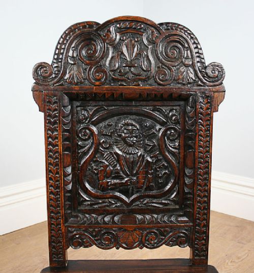 fig 9. Pair of Oak Charles II Style Carved Lancashire Hall Stand Chairs (Circa 1880)