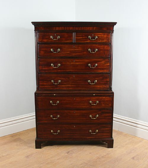English George III Mahogany Chippendale Influenced Chest on Chest (C.1780)