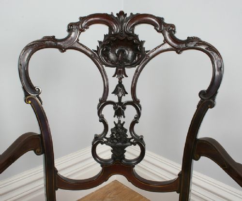 fig 2. Carved Mahogany Rococo Brass Inlay Occasional Office Carver Armchair (Circa 1880)
