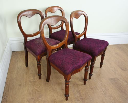 Set of 4 Four Victorian Mahogany Balloon Back Dining Chairs (Circa 1870)