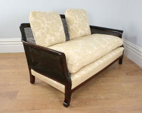 fig 2. 3 Piece Mahogany Geometric Bergere Cane Suite Couch Settee Sofa (Circa 1920)