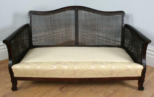 fig 4. 3 Piece Mahogany Geometric Bergere Cane Suite Couch Settee Sofa (Circa 1920)