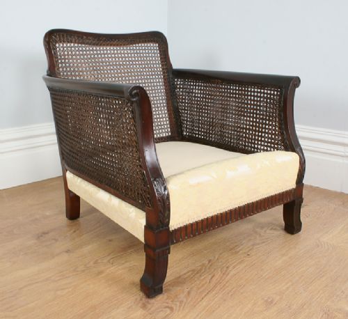 fig 8. 3 Piece Mahogany Geometric Bergere Cane Suite Couch Settee Sofa (Circa 1920)