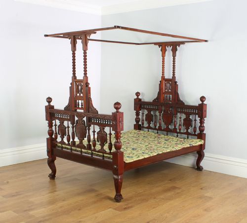 fig 1. 4ft 6” Colonial Raj Victorian Bombay Teak Four Poster Bed (Circa 1880)