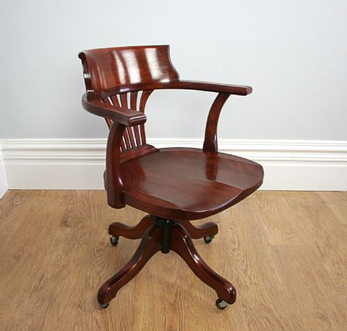 Edwardian Mahogany Revolving Reclining Office Armchair (Circa 1900 - 1910)
