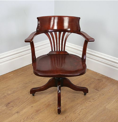 fig 1. Edwardian Mahogany Revolving Reclining Office Armchair (Circa 1900 - 1910)