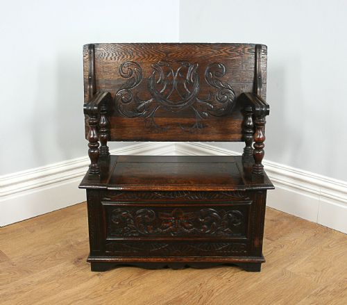 fig 1. Antique Victorian 3ft Oak Monks Bench (Circa 1870 - 1890)