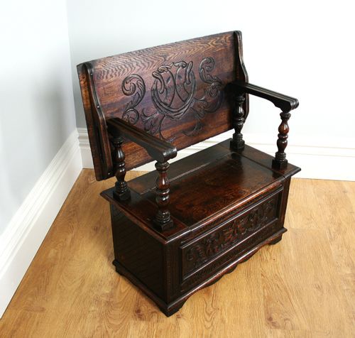 fig 2. Antique Victorian 3ft Oak Monks Bench (Circa 1870 - 1890)