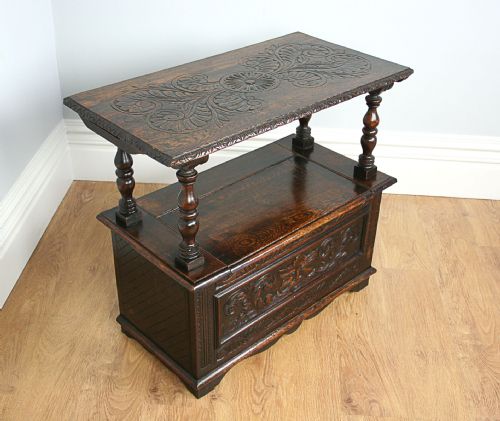 fig 3. Antique Victorian 3ft Oak Monks Bench (Circa 1870 - 1890)