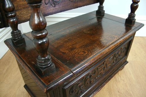 fig 8. Antique Victorian 3ft Oak Monks Bench (Circa 1870 - 1890)