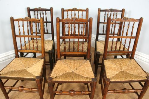 fig 3. Set of 6 Full Age Elm Spindle Back Country Kitchen Chairs (Circa 1780 - 1840)