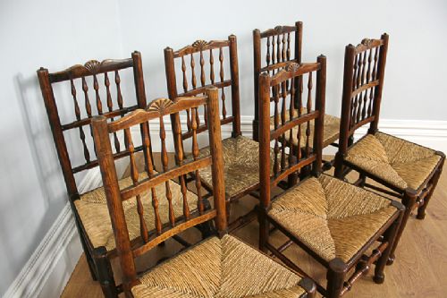 fig 4. Set of 6 Full Age Elm Spindle Back Country Kitchen Chairs (Circa 1780 - 1840)